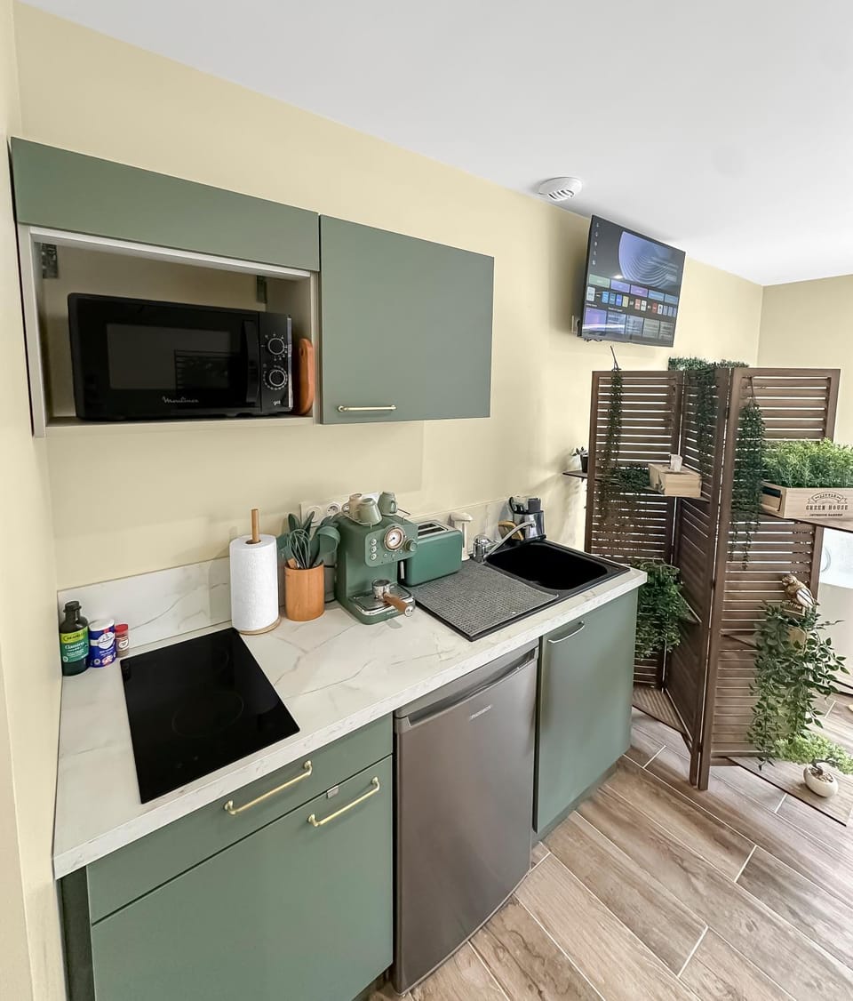 Kitchen or kitchenette, oven, stove