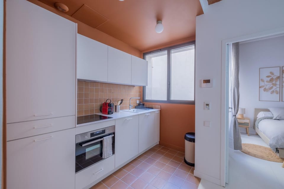 Kitchen or kitchenette, stove