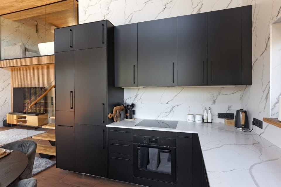 Kitchen or kitchenette, oven, stove