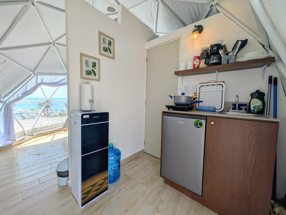 Kitchen or kitchenette, stove