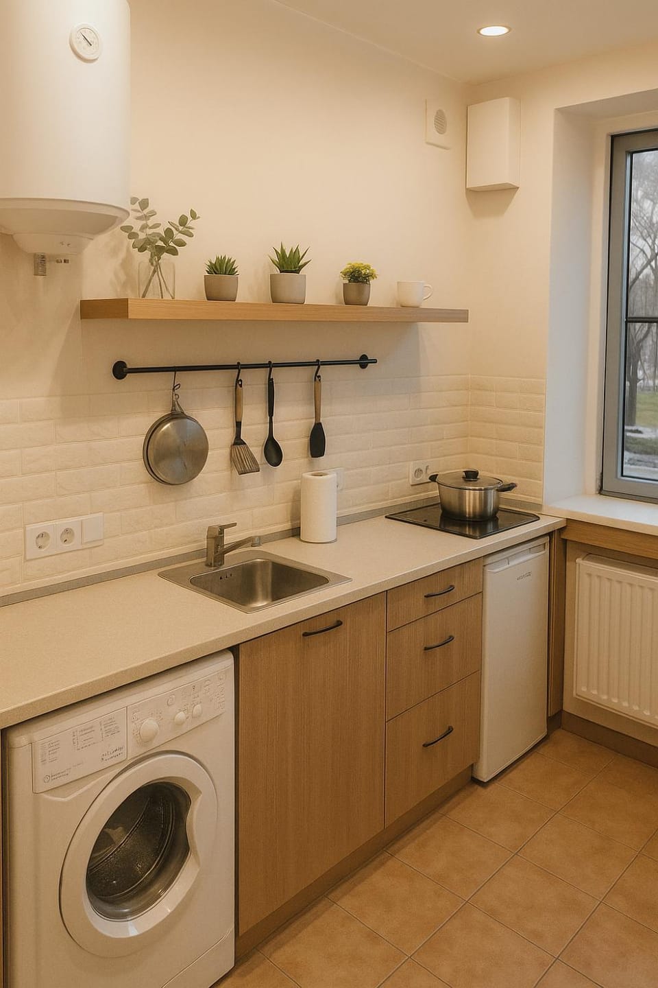 Kitchen or kitchenette, washing machine