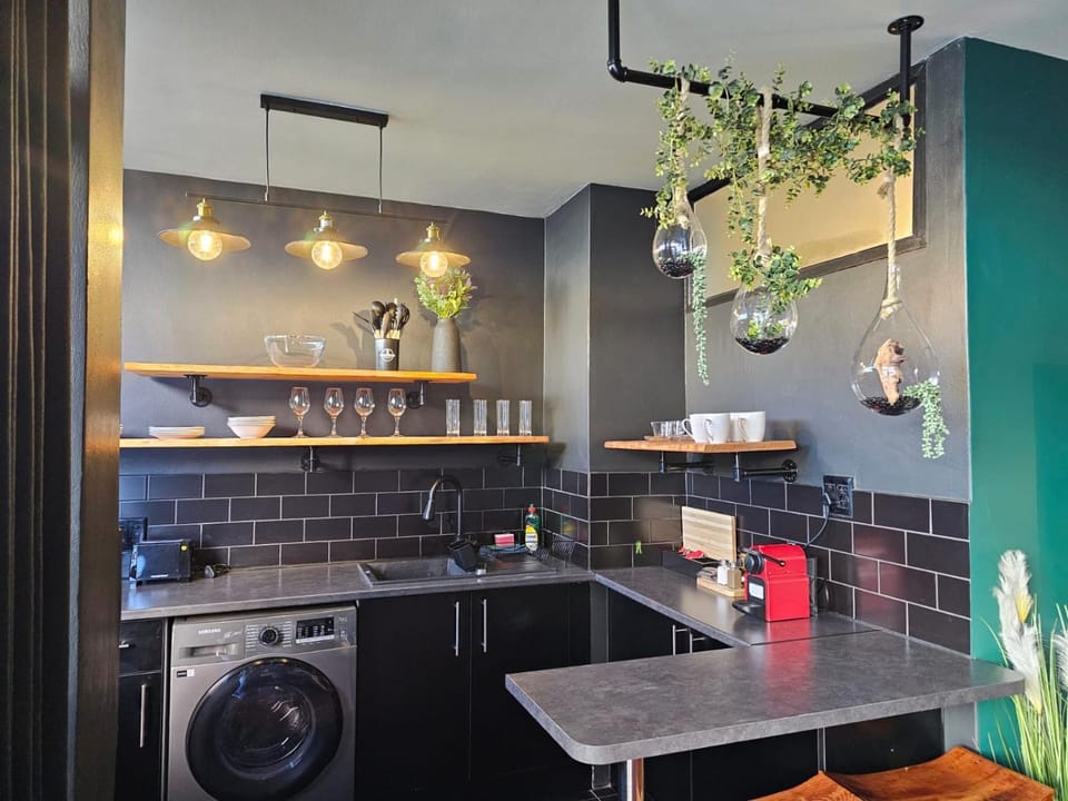 Kitchen or kitchenette, oven, washing machine, dryer