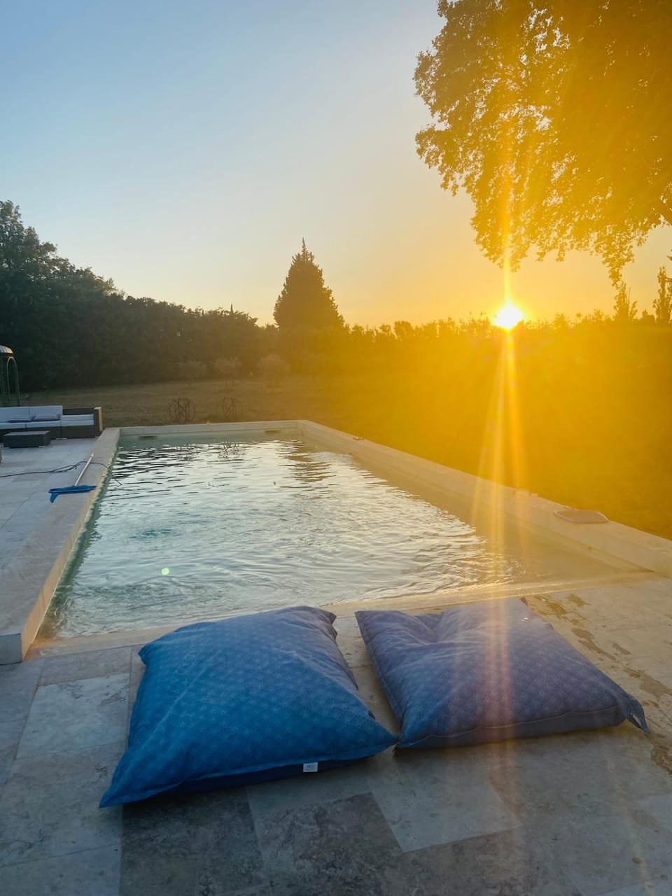 Swimming pool, Sunset, sunbed