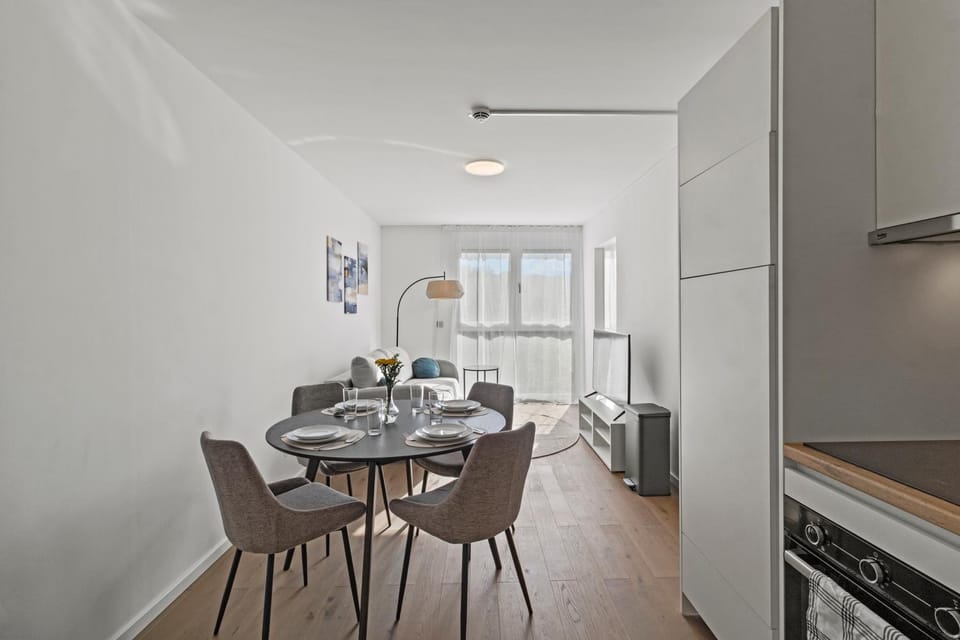 Kitchen or kitchenette, Living room, Seating area, Dining area, stove