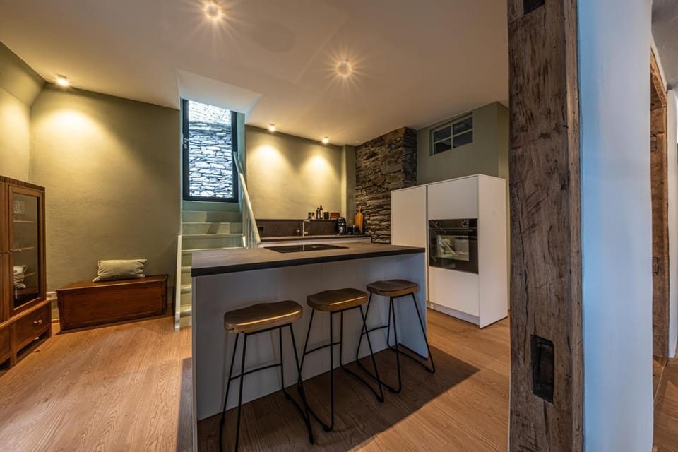 Kitchen or kitchenette, oven, stove