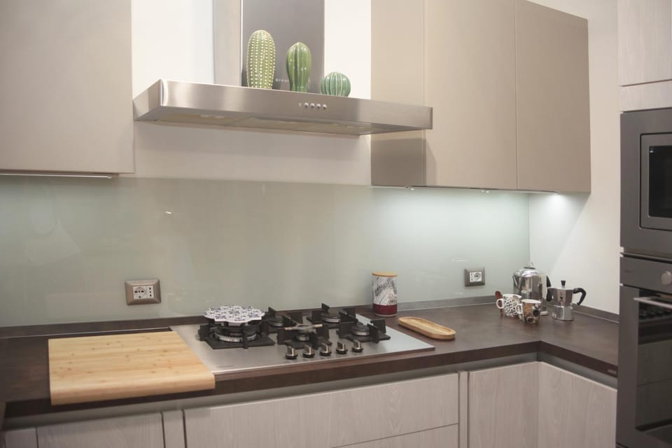 Kitchen or kitchenette, stove