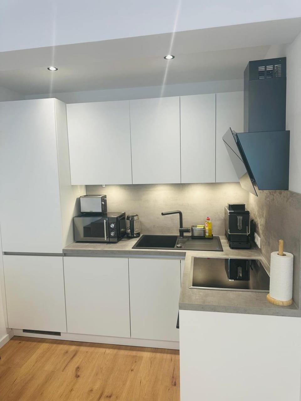 Kitchen or kitchenette, stove