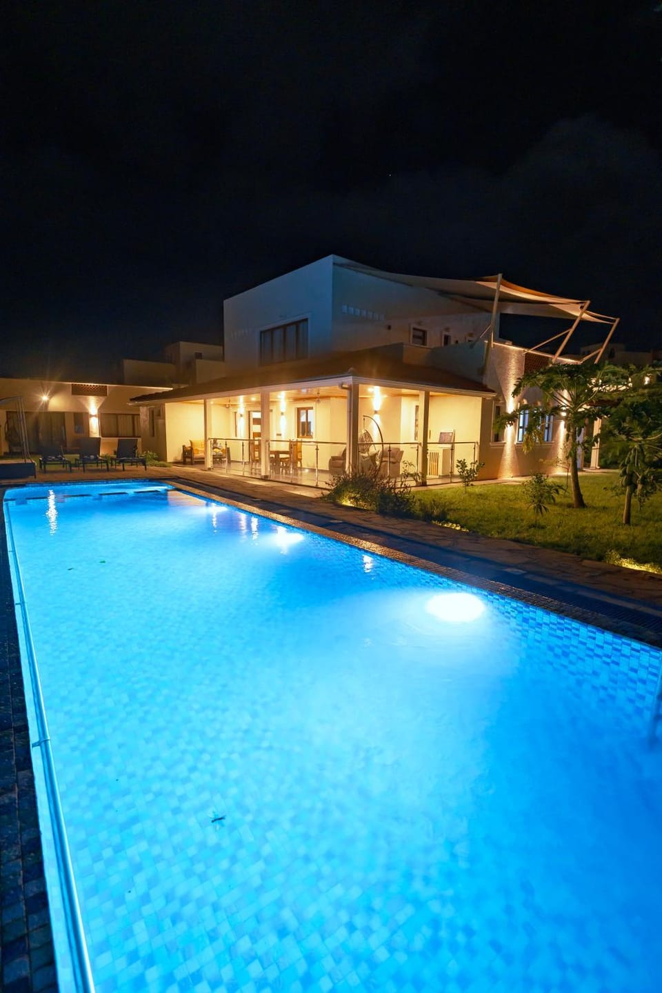 Night, Pool view, Swimming pool