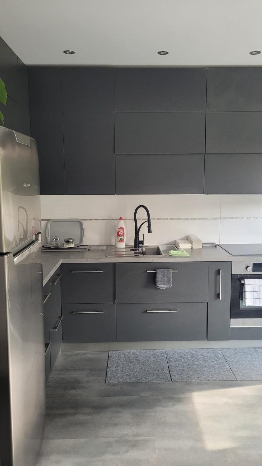 Kitchen or kitchenette, stove