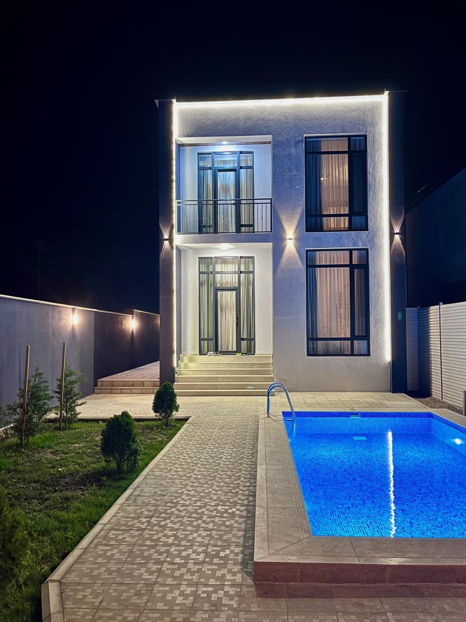 Property building, Night, Pool view, Swimming pool