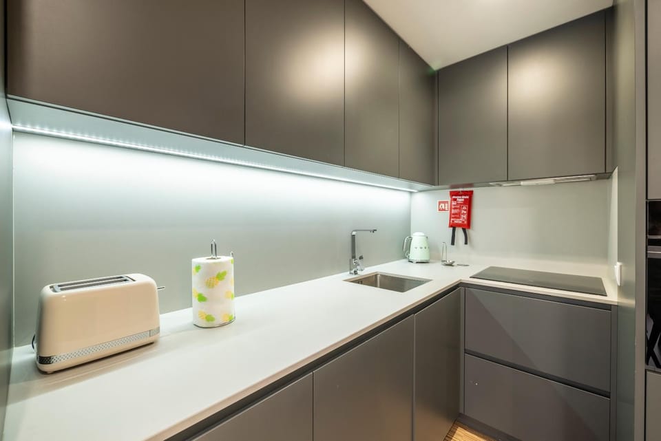 Kitchen or kitchenette, stove, toaster