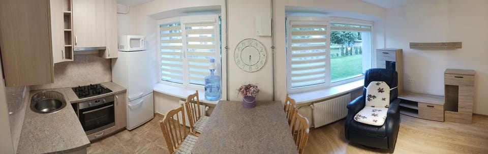Kitchen or kitchenette, Living room, Seating area, Dining area, minibar, stove