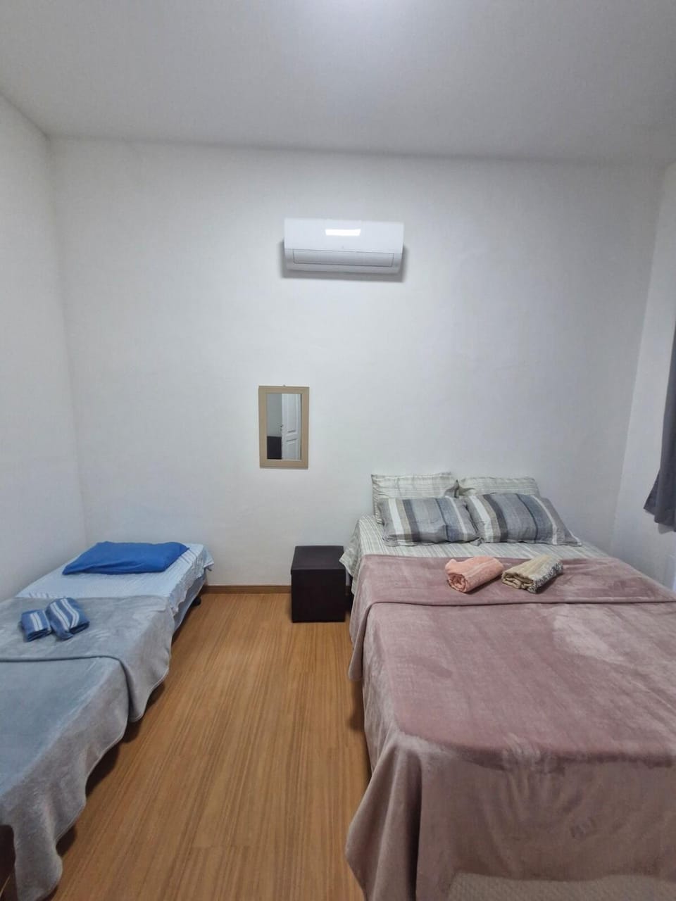 Bed, Photo of the whole room, Bedroom, towels, air conditioner