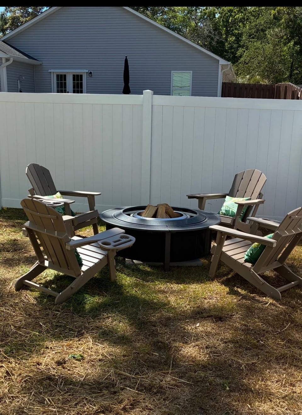 Patio, Night, Garden, Seating area, fireplace