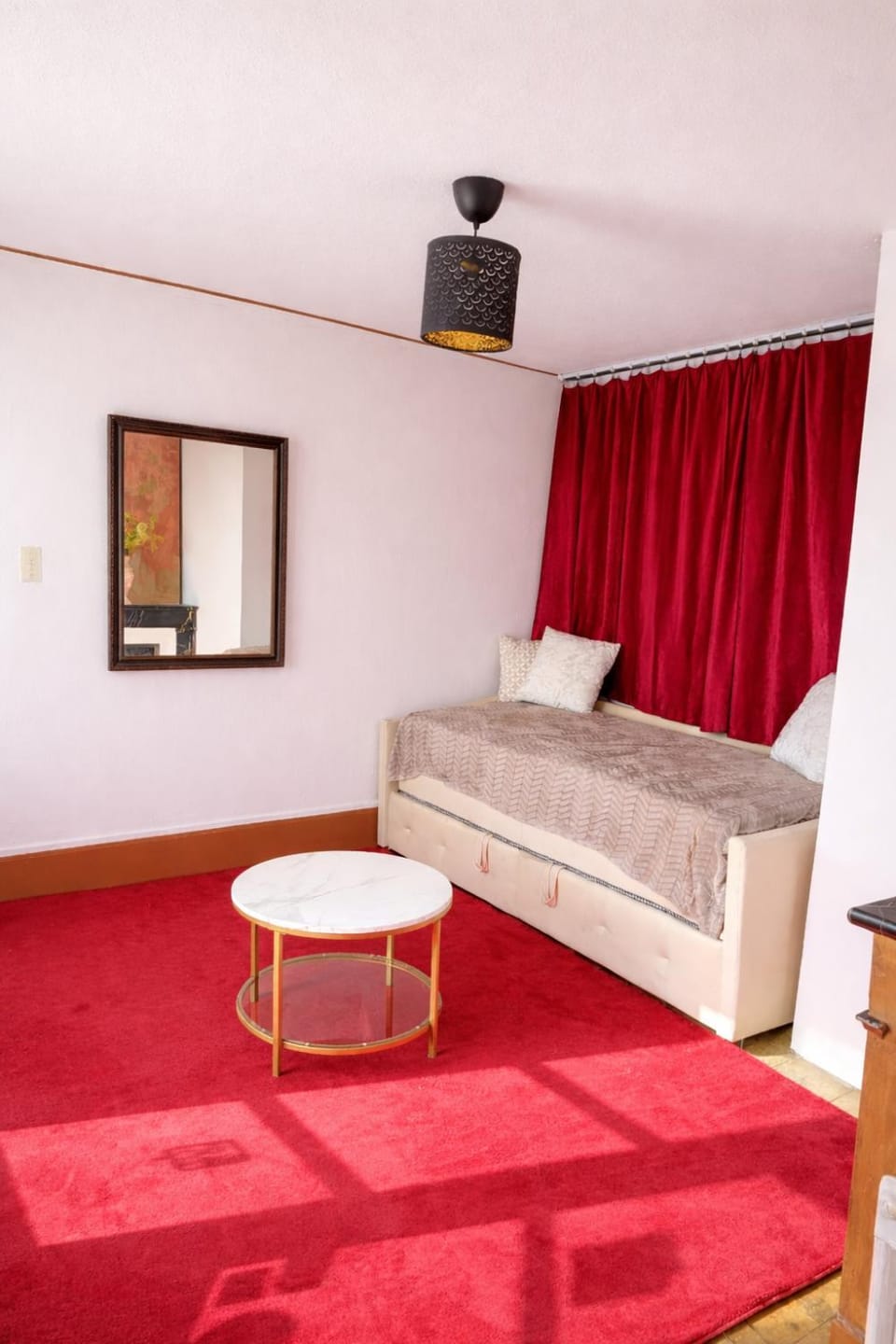 Bed, Seating area, Bedroom