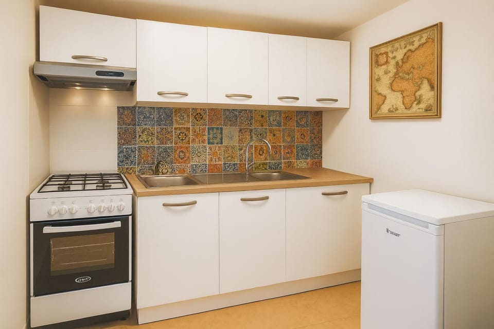 Kitchen or kitchenette, stove