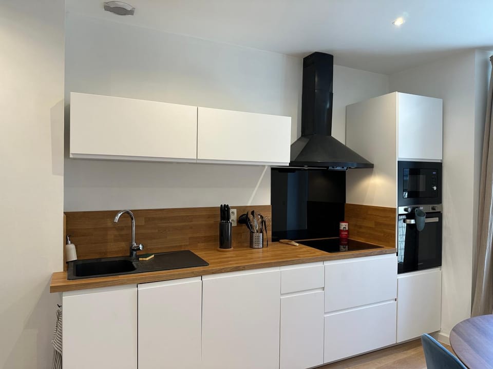 Kitchen or kitchenette, dishwasher, oven, stove