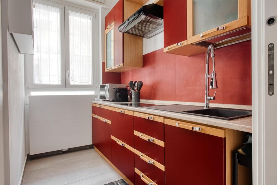 Kitchen or kitchenette, stove