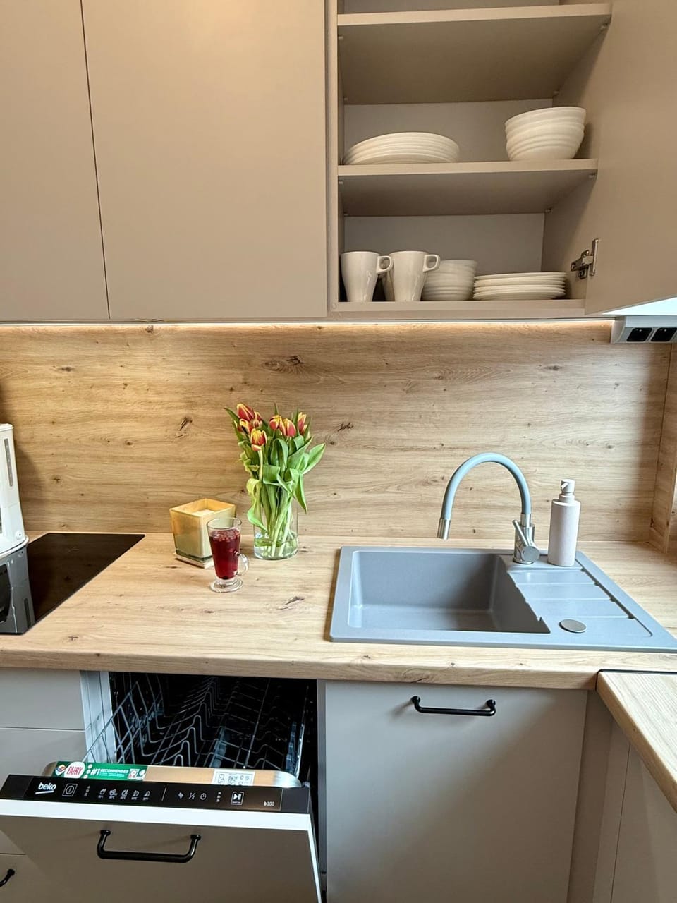 Kitchen or kitchenette, stove
