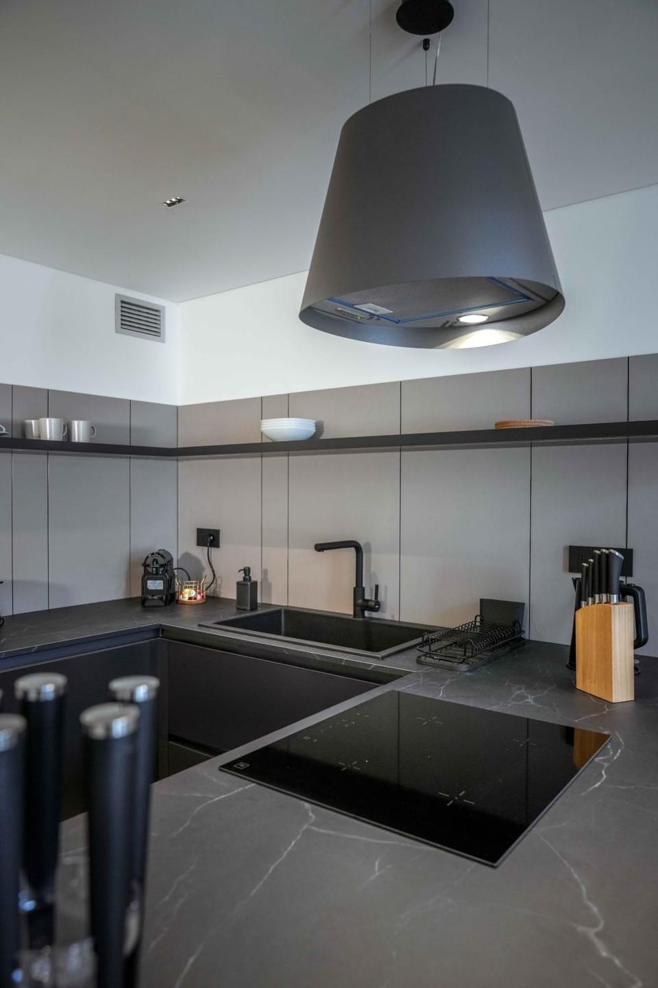 Kitchen or kitchenette, stove