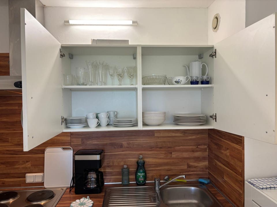 Kitchen or kitchenette, stove