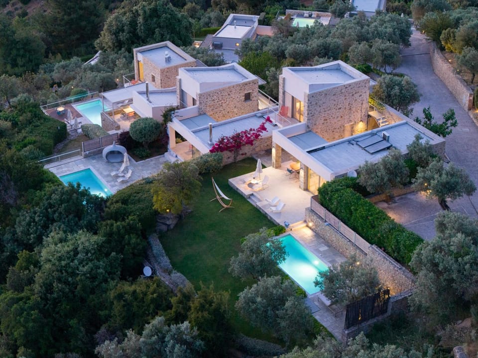 Property building, Natural landscape, Bird's eye view, Swimming pool