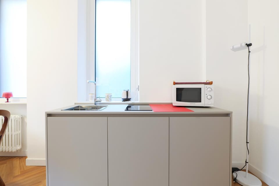 Kitchen or kitchenette, stove