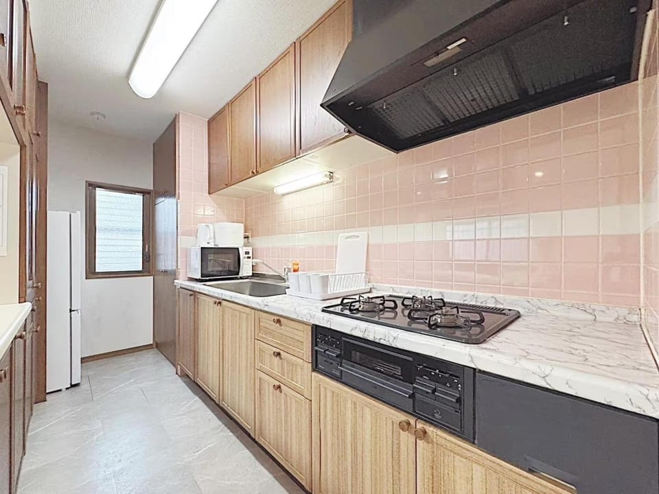 Kitchen or kitchenette, stove