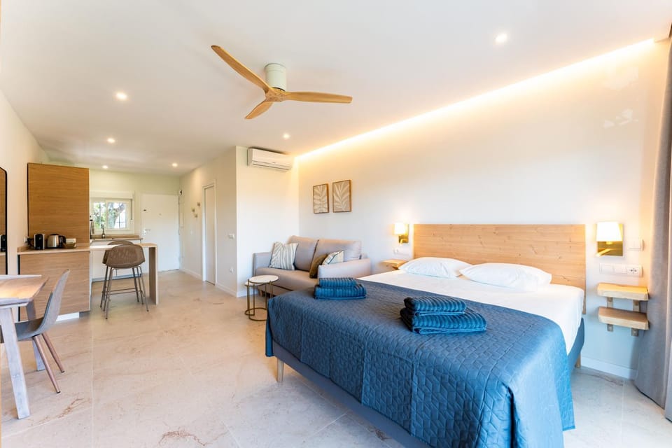 Bed, TV and multimedia, Living room, Photo of the whole room, Seating area, Dining area, Bedroom, air conditioner
