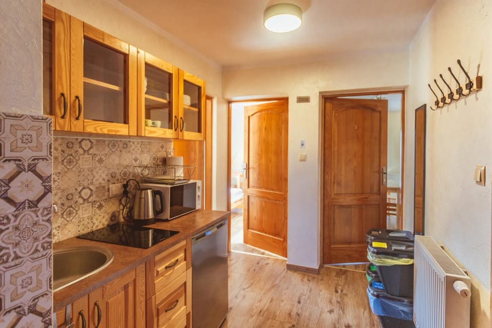 Kitchen or kitchenette, stove