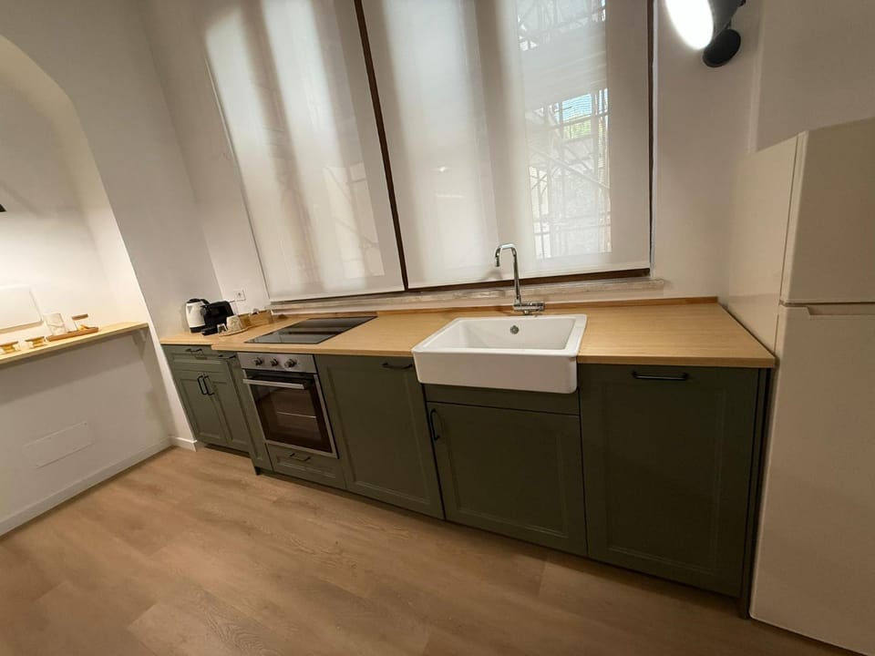 Kitchen or kitchenette, stove