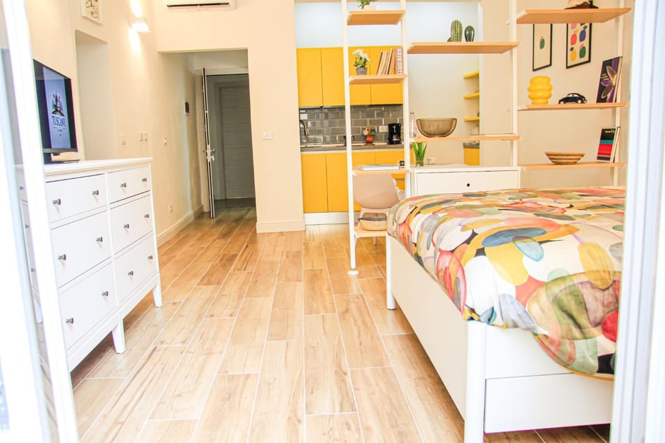 Bed, TV and multimedia, Kitchen or kitchenette, Photo of the whole room, Bedroom, wardrobe