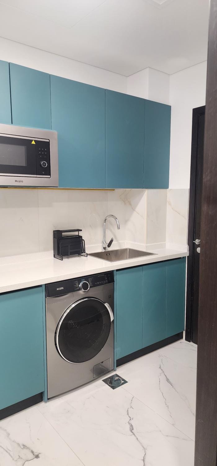 Kitchen or kitchenette, stove