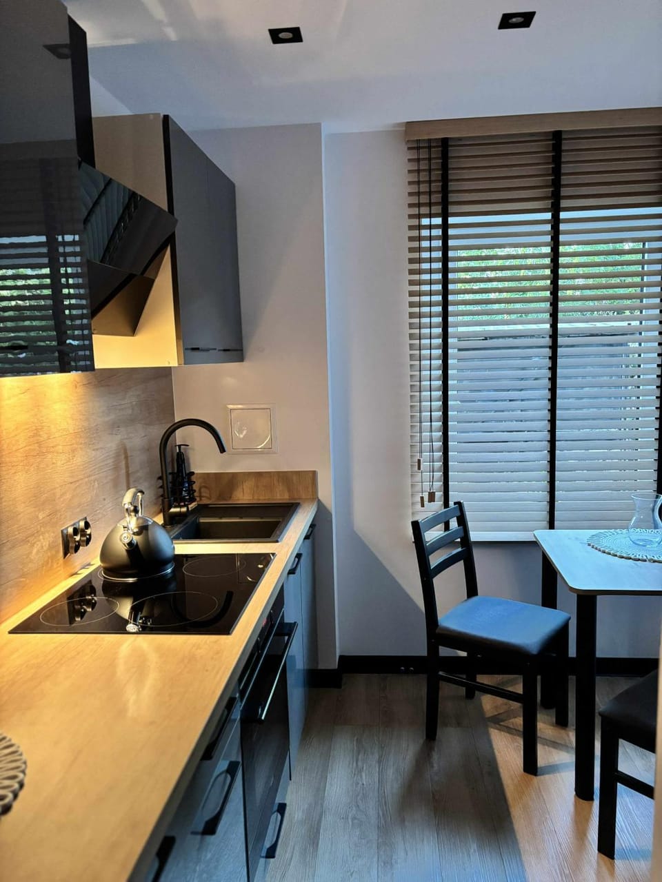 Kitchen or kitchenette, stove