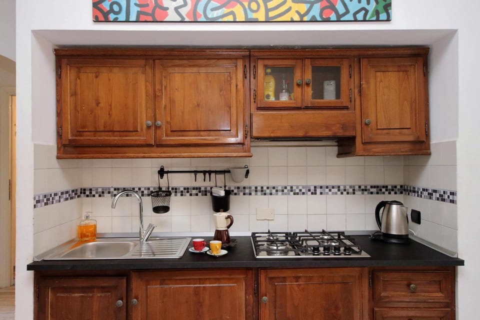 Kitchen or kitchenette, stove