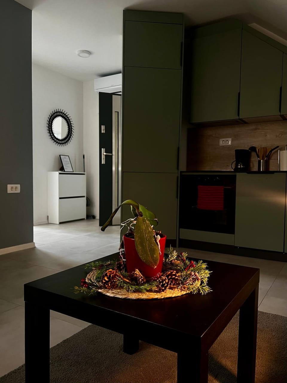 Kitchen or kitchenette, stove