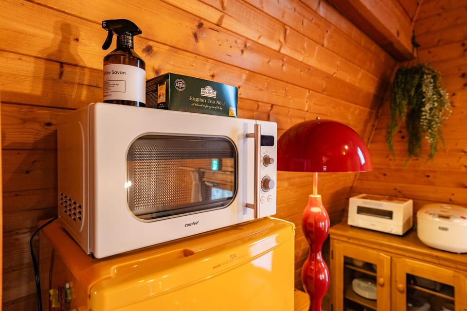 Kitchen or kitchenette, microwave