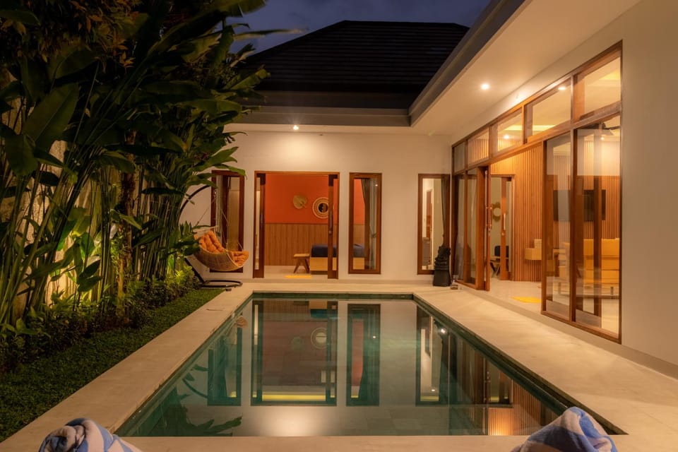 Night, Pool view, Swimming pool