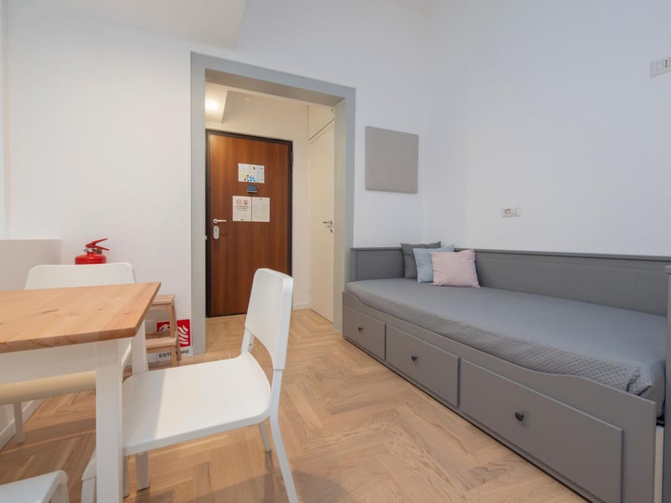 Bed, Living room, Dining area