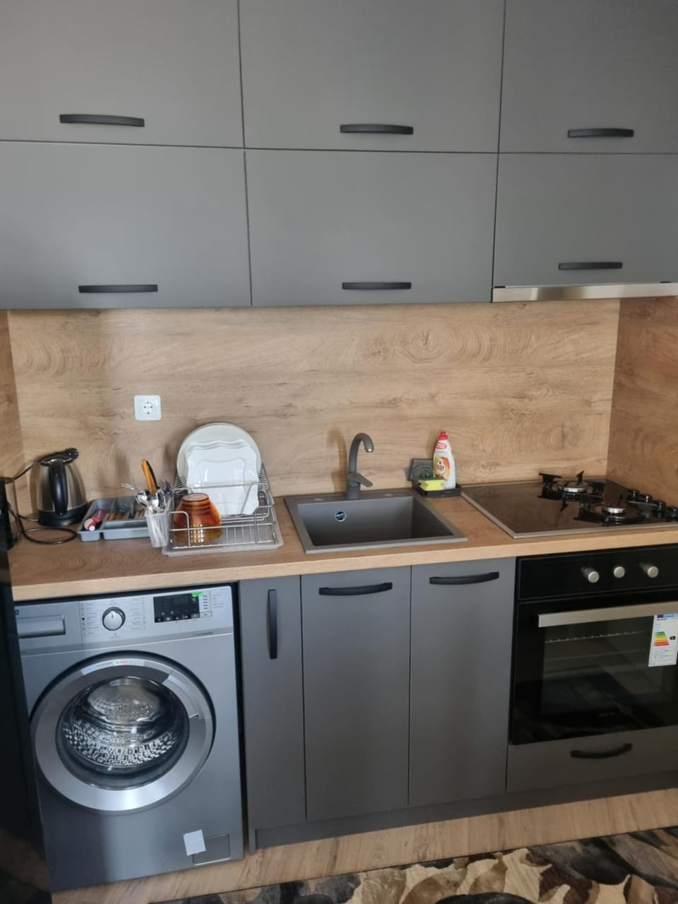 Coffee/tea facilities, Kitchen or kitchenette, stove, washing machine