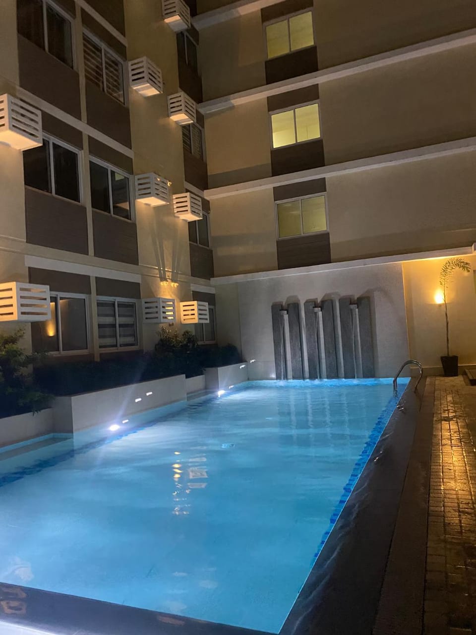 Night, Pool view, Swimming pool, Swimming pool