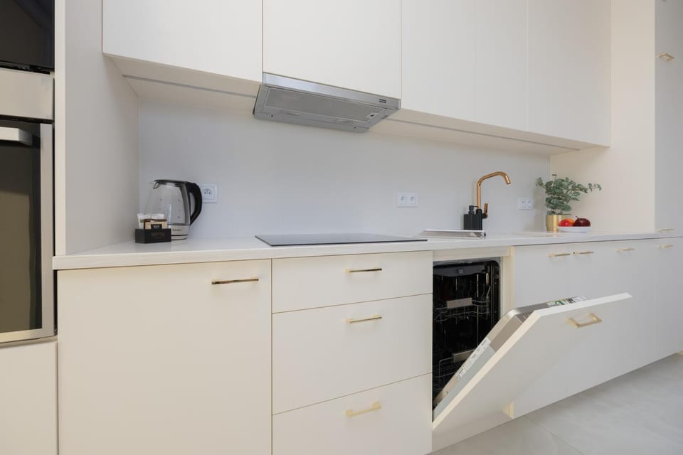 Kitchen or kitchenette, stove