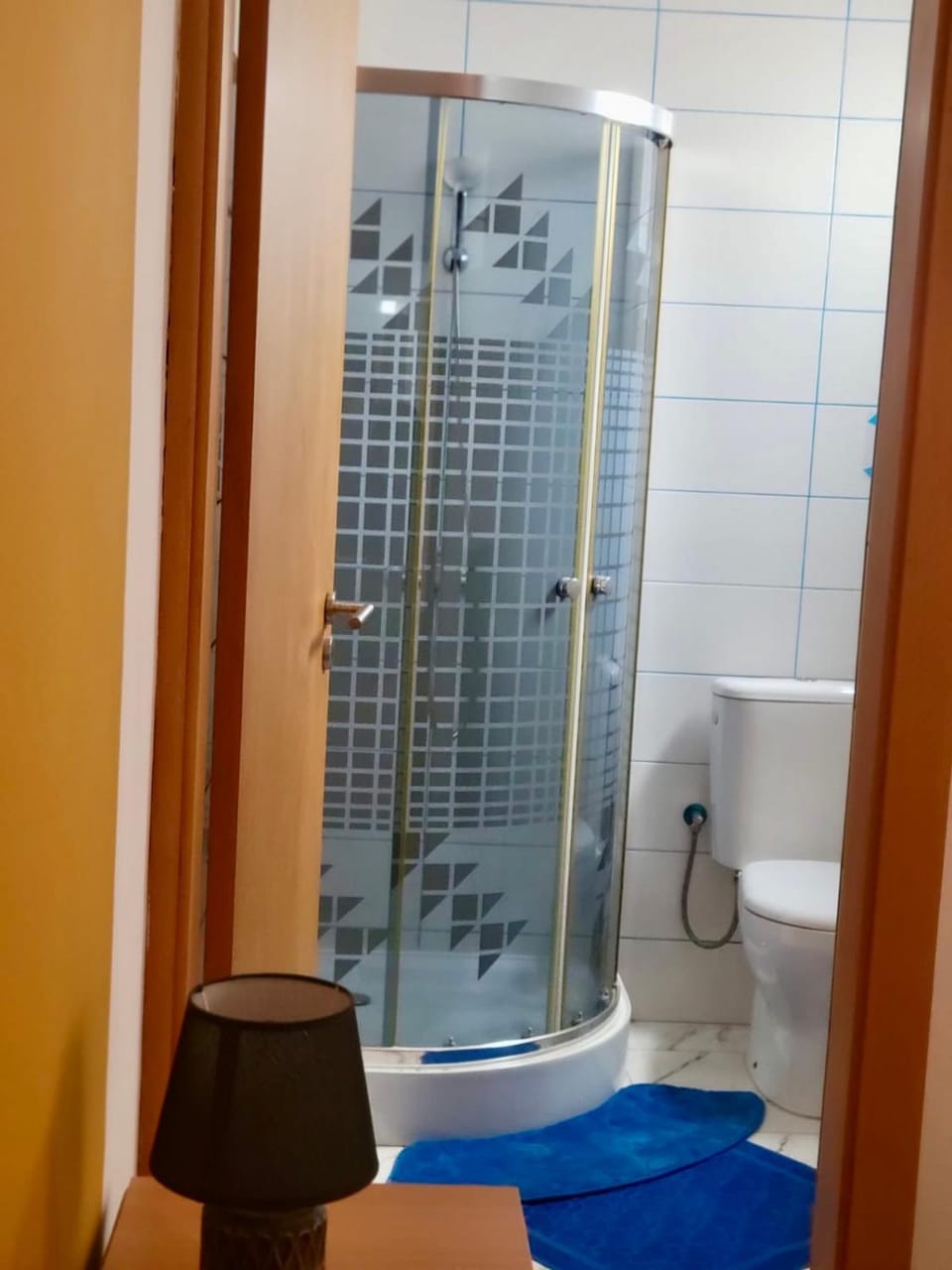 Shower, Toilet, Bed, Bathroom, Bedroom, furniture, towels, wardrobe