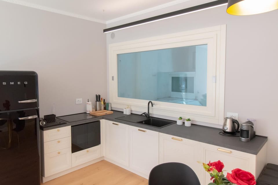 Kitchen or kitchenette, stove