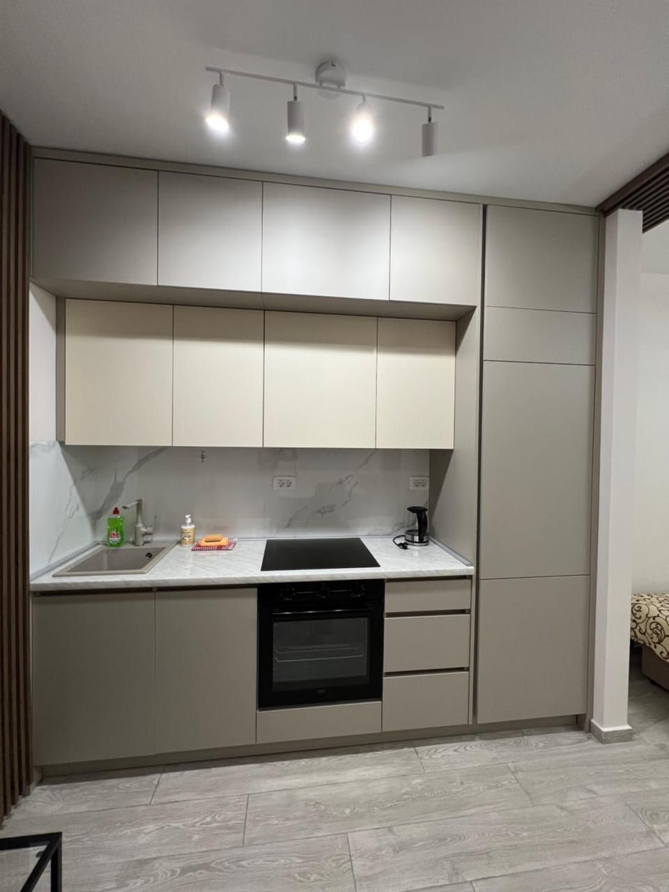 Kitchen or kitchenette, stove