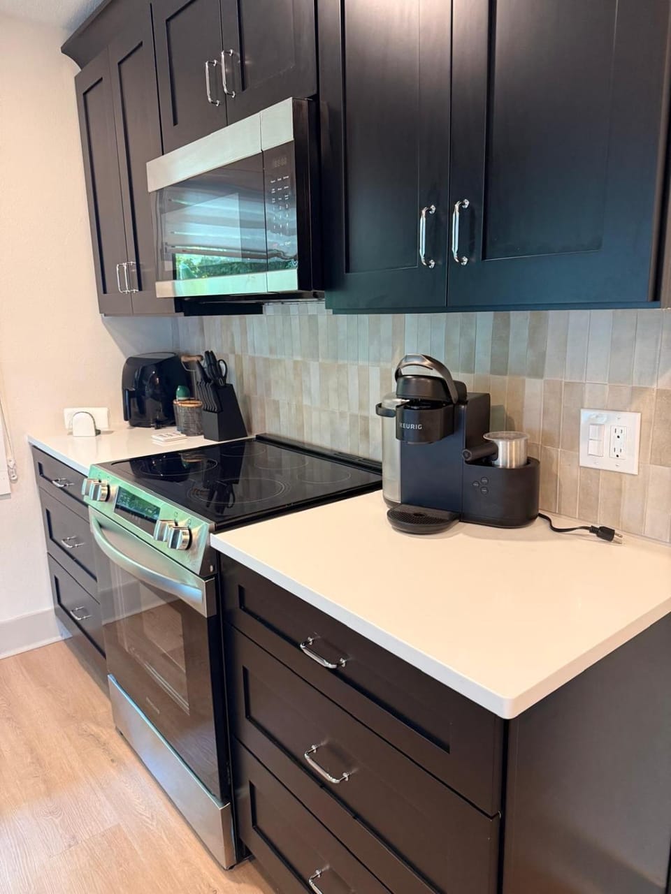 Kitchen or kitchenette, stove