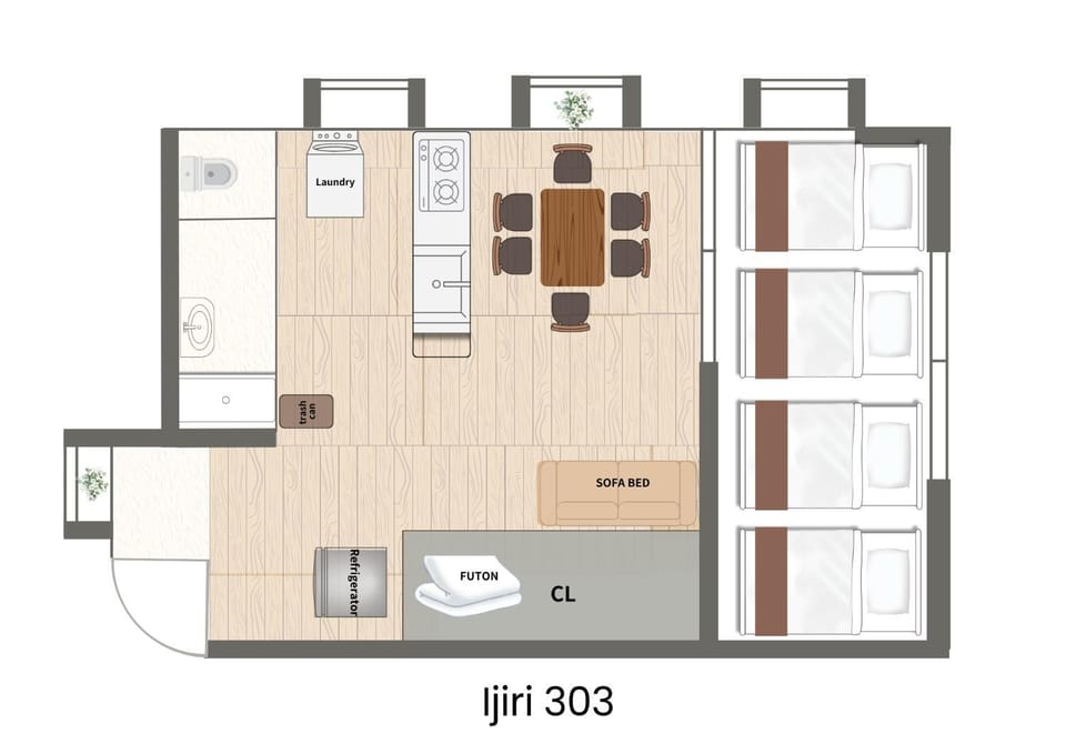 Photo of the whole room, Floor plan