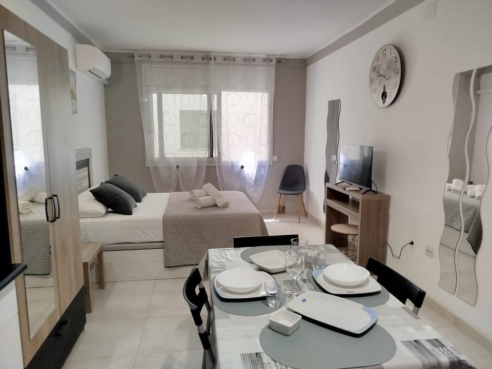 Bed, TV and multimedia, Kitchen or kitchenette, Photo of the whole room, air conditioner