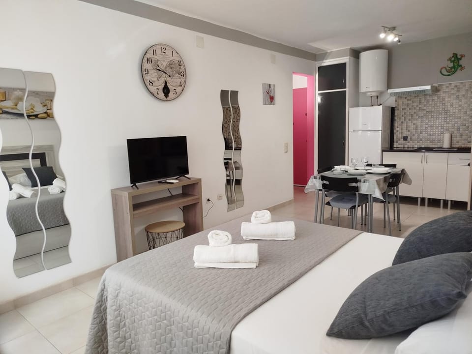Bed, TV and multimedia, Kitchen or kitchenette, Photo of the whole room, stove