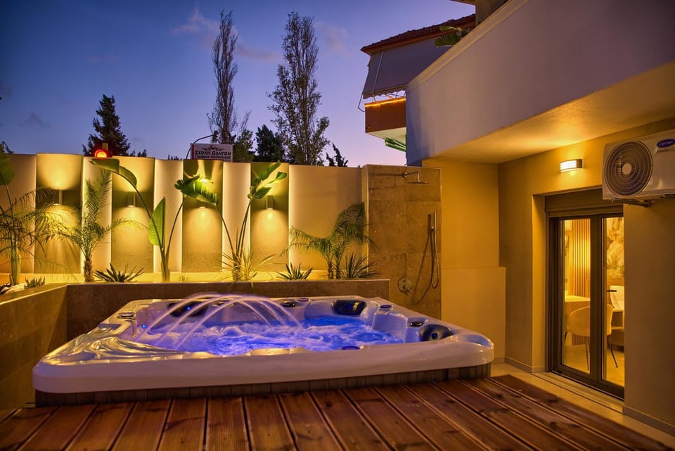 Patio, Night, Natural landscape, Hot Tub